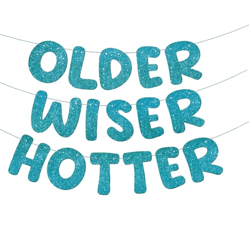 Image of Fulmoon Set of 3 Pre Strung Older Wiser Hotter Glitter Banner Funny Birthday Banner for Women 30th 40th 50th 60th 70th 80th Birthday Party Decorations Sign Gift(Teal)