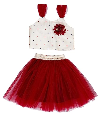 Image of ANNECA Kid's baby girl's designer Printed cotton Blend crop top and naylon soft net knee lenth skirt clothing set