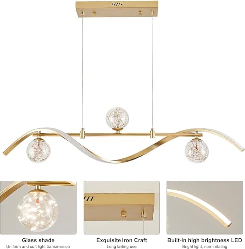 FWX Lampa wisząca Możliwość przyciemniania Oprawa oświetleniowa do jadalni Złota 4 Szklana kula Klosz Lampa wisząca z pilotem Oświetlenie wyspy kuchennej Liniowy żyrandol LED Światło wyspy kuchennej(G