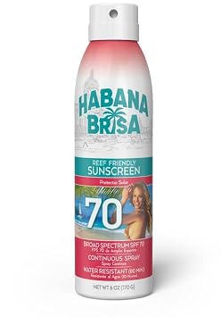 Habana Brisa Reef Friendly Sunscreen Spray SPF 70, Water-Resistant, NON GMO & Vegan, Broad Spectrum SPF 70, NO OXYBENZONE & NO OCTINOXATE, 360 Application, Small-Batch Production, 6 FL OZ