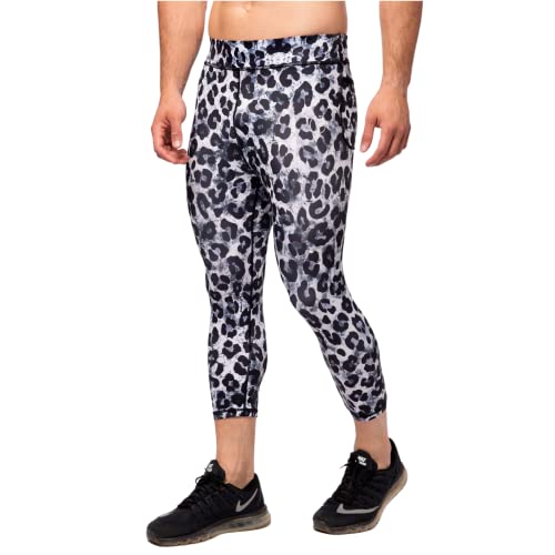 Kapow Meggings Leggings 3/4 de Compression pour Hommes avec Poches Performance (Snow Leopard, XL)