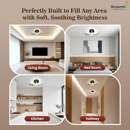 Image of Binyamin Ceiling Light Surface Mount for Entrance Lobby, 50W Surface Ceiling LED Light, LED Light for Living Room Ceiling, 3Colour Black Flush, Anti-Glare LED Lights for Room (INFINTY) Light Pack of 2