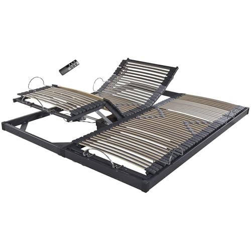 EBAC Literie Sommier électrique S50 -Lattes Bois -Réglage fermeté Zone lombaires -2x70x190 -Gris