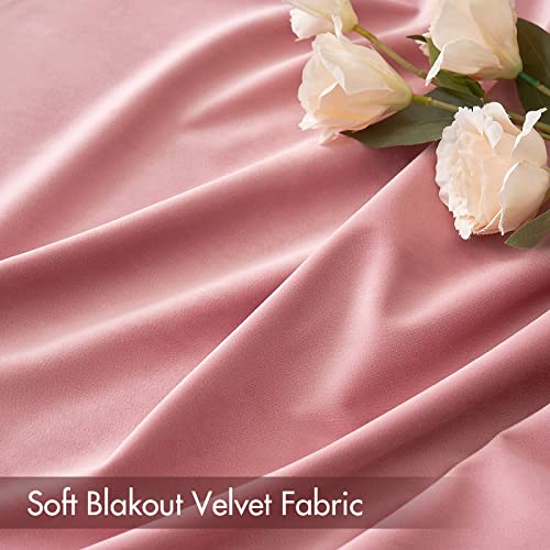 Image of MIULEE Pink Blackout Velvet Curtains Drapes 96 Inch Long 52 inchx96 inch Bedroom | Luxurious Bedroom Living Room Decor, Room Darkening, Thermal Insulated, Rod Pocket Design, Super Soft Fabric