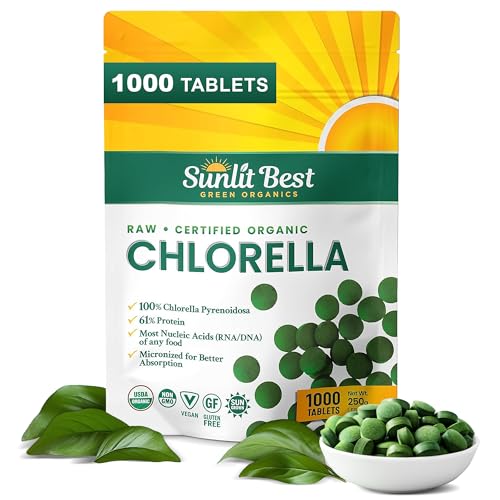 Sunlit Best USDA Organic Premium Chlorella Tablets 1000 Count |