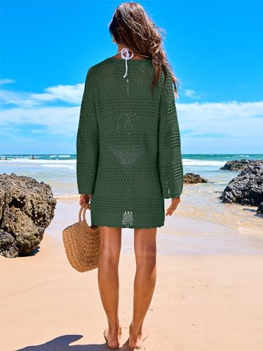 Image of ANRABESS Women Swimsuit Crochet Swim Cover Up 2026 Summer Bathing Suit Swimwear Mesh Knit Beach Dress Vacation Outfits