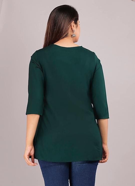 Image of Avayayat Short Kurti for Women | Embroidered Straight Rayon Kurta | Round Neck Full Sleeves Short Kurti for Women's