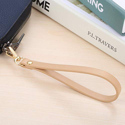 15 * 0.8cm Short Purse Strap Genuine Leather Wristlet Keychain Handle Rope for Purse Wallet DIY Accessory Beige