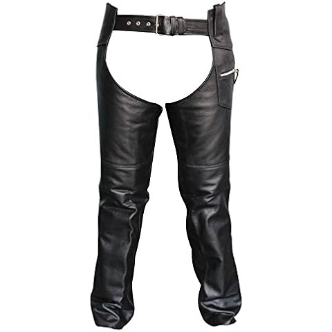 Classic Motorcycle Unisex Cowhide Leather Chaps (36/XL) Black Cover