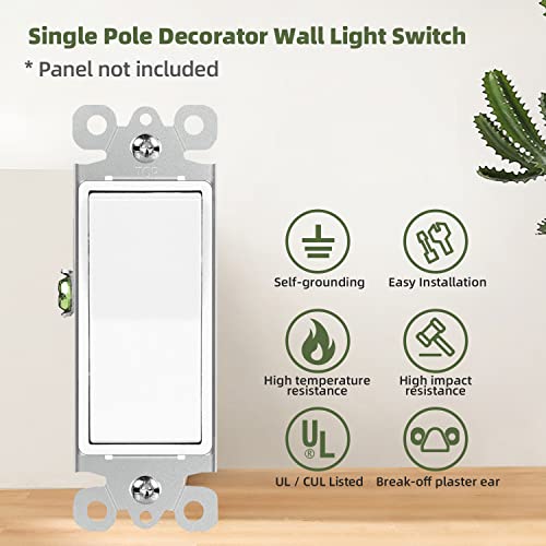 Micmi 3 Way Decora Light Switch Paddle Rocker Residential Grade, 3 Wires Grounding Screw Single Pole 15A 120V/277V Ul Listed (3-Way, 10Pack) #TOP1
