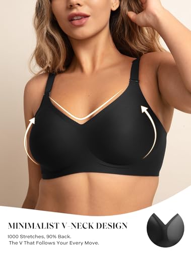 Image of Women V Neck Wireless Bra Full Coverage Comfort Jelly Strip Bras Supportive Seamless Bralette