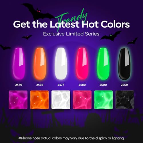 Image of modelones Halloween Gel Nail Set 6Colors Glow in the Dark Blak Green Red