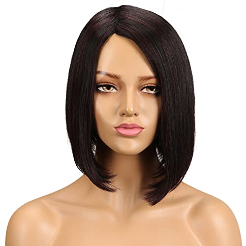 QVR Medium short straight L Part None Lace Front Wigs Human Hair Wigs for Women Machine Made Bob Wigs Side Part 10 inch Wigs Color Black to 99J Wine Red Burgundy