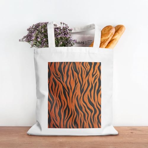Tiger Stripes Orange Large Canvas Tote Bag Cute Travel Shoulder Bag Reusable Washable Shopping Grocery Bags For Women Men3