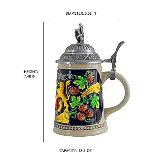 0.5L Beer Stein With Matel Pewter Lid Stanley Steel Germany Oktoberfest Tankard Eagle Bierkrug Drinking Glass Horn Coffee Mug Stine Christmas Ornaments Cup Broeder Horse Portawrap Thermos #TOP4
