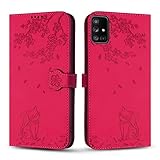 Vaitasy Funda para Samsung Galaxy A71 4G, Ligera Cuero PU Protectora Cover con Función de Soporte Carcasa para Galaxy A71 4g - Gato Rojo Rosa