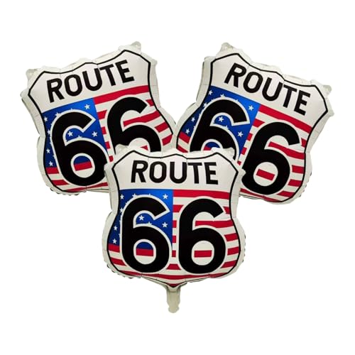 Route 66 Decor - 3Pcs 14inch Route 66 Balloons Set for Route 66 Party Decorations, Route 66 Sign,Graduation Travel Theme | Vintage Americana Road Trip Balloons, Father’s Day, Man Cave Decor