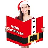 Jumbo Merry Christmas Greeting Card with Envelope Giant Guest Book Happy New Year Holiday Christmas Party Red Santa Claus Costume Card Gift for Boys Girls Large 14 x 22 Inch