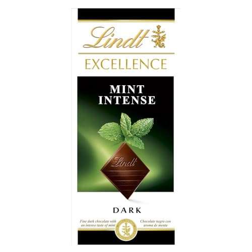 Lindt Chocolate EXCELLENCE chocolate negro con menta, tableta de chocolate puro, chocolate negro aromático, extrafino, cacao con toque a menta