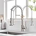 OWOFAN Kitchen Faucet Low Lead Commercial Solid Brass Single Handle Single Lever Pull Out Pull Down Sprayer Spring Kitchen Sink Faucet, Brushed Nickel Kitchen Faucets 866053SN