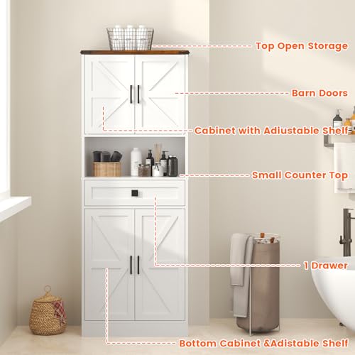 Image of CBBPET 67 inch Tall Farmhouse Pantry Cabinet with Drawer,Small Storage Cabinet for Kitchen Bathroom Dining Room Kitchen (White, 11.8 inch D x 23.6 inch W x 67 inch H)