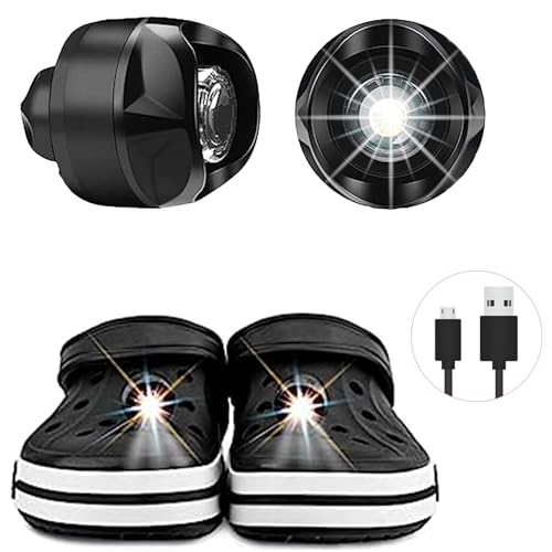 Headlights for Shoes, Rechargable Jibbitz Lights for Shoe 2Pcs, Waterproof Shoes Lights Charms for Camping, Walking, Dog Walking, 3 Light Modes Headlight for Kids Adults (Black)