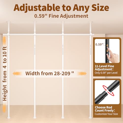 Image of Room Divider for Room Separation,4-10ft(H) 28-209inch(W) Adjustable Temporary Privacy Wall Divider, Tension Curtain Rods No Drilling, Heavy Duty Partition Space Separator Freestanding,White