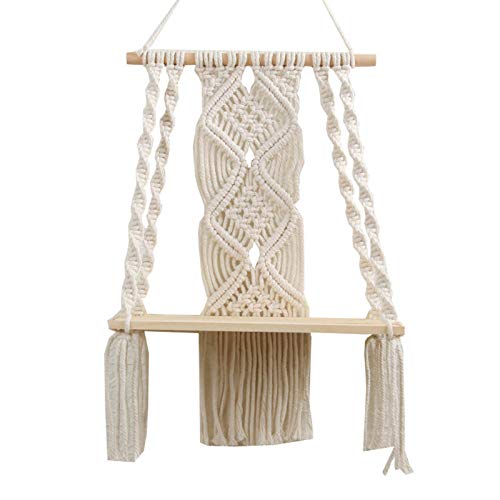 EUBEISAQI Hecho a Mano Boho Cuerda Macrame Macrame Muro Estante Colgante Planta Soporte Flotante Estante Colgante Decoración