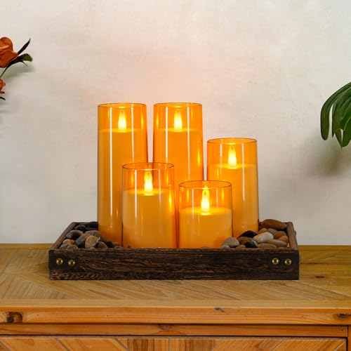 Image of Homemory Realistic Flickering Flameless Candles, Battery Operated Candles with Remote Control and Timer, LED Fake Electric Candle for Home, Christmas Decoration, Gold, Set of 5