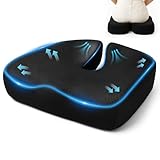 kelav Cojín para Coxis Ergonómico, Cojín de Espuma con Memoria Alivio de Presión para Silla de Oficina, Coche, Silla de Ruedas, Funda Lavable y Base Antideslizante, Negro