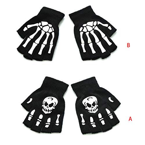 Scarf Shawl,Toddler Kids Halloween Cosplay Skeleton Skull Half Finger Gloves Glow in The Dark Luminous Fingerless Winter Mittens4