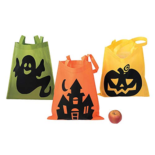 Fun Express Large Iconic Halloween Tote Bags - Set of 12 - Trick or Treat or Party Favor Bags