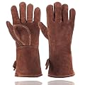 LAIKEANDUN Fireproof Gloves for Fireplace & Fire Pit, Welding Gloves for Men & Women - 14 Inch Heat Resistant Leather Work Gloves (662?) for MIG/TIG, BBQ, Camping - Premium Cowhide, Durable