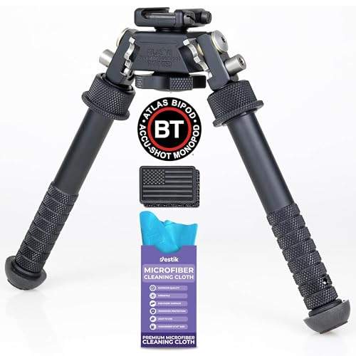 Accu-Shot Atlas Bipod BT10 V8 Standard Two Screw Clamp Plus USA Flag Patch and Jestik Microfiber Cleaning Cloth - Accu-Shot