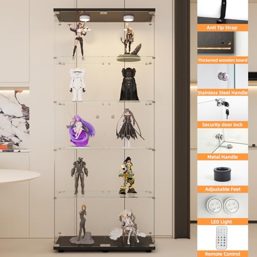 Image of LFT HUIMEI2Y 5-Tier Glass Display Cabinet with LED, Display Case Black