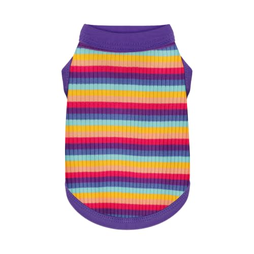 Image of Elevate Your Pet's Comfort Fashion: Premium Cotton Rib Dog Shirt Vest for Small Breeds Like Chihuahuas, Yorkies .Year-Round Style with Tank-Style Puppy Attire Purple&Rose Red X-Small