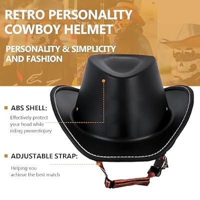 Retro Motorcycle Half Helmet, Western Cowboy Hat Helmet Open Face Motorcycle Helmet DOT Approved Unisex-Adult Half Helmet with Quick Release Buckle and Lining for Mopeds Horse Riding Jazz Caps