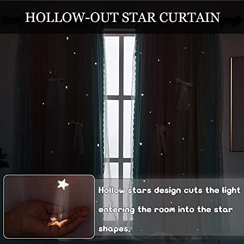 Image of Yancorp Curtain for Girls Bedroom Kids Curtain Hollow-Out Star Window Nursery Curtain 63 inches Length Room Darkening Grommet, 1 Panel (Baby Pink Blue, W34 X L42)