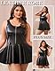 Lederkleid Damen Cluboutfits Sexy Große Größen Wetlook Clubwear Curvy Lingerie PU-Leder Babydolls für Mollige Frauen Kurz Minikleid Elegant A-Linie Dessous Unterwäsche Reizwäsche Dress Schwarz,XXL
