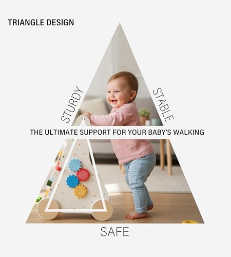 Image of Wooden Baby Walker Toddler Push Walker with Activity Center | Push Toys with Montessori Toys for 1 Year Old with Baby Activity Center 12-36 Months Learning to Walk