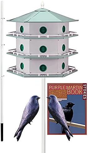 Heath 18-Room Deluxe Purple Martin House Package – Includes Telescoping Pole, 2 Decoys & Guide Book