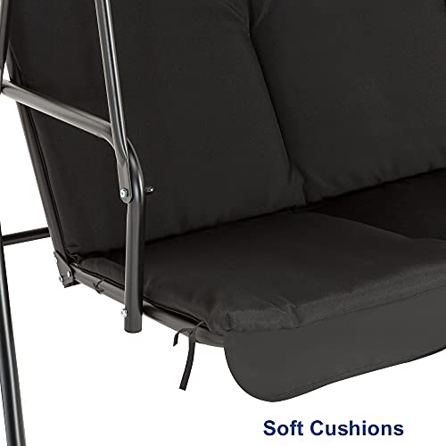 Mcombo 3-Person Outdoor Patio Swing Chair, Convertible Canopy Hanging Swing Glider Lounge Chair, Removable Cushions, 4003 (Black) #TOP5