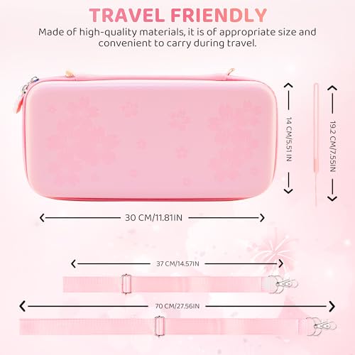 FUNDIARY Pink Sakura Travel Carrying Case for Nintendo Switch 2, Cute Accessories with Slim Portable Storage Bag, Hard PC Protective Dockable Cover, Screen Protector, Shoulder Strap and 2 Thumb Caps by FUNDIARY - Image 2