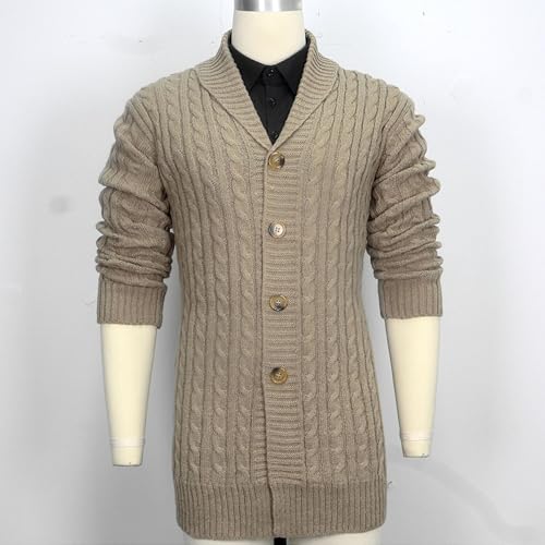 Men's Mid-Long Twist Knited Sweater Casual Button Down Open Front Cardigan Shawl Collar Chunky Overcoat2
