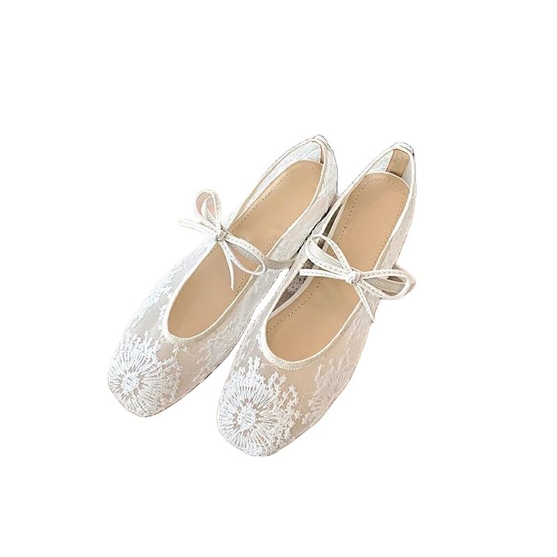 Bow Ballet Flats for Women Lace Backless Flats Women's Mary Jane Slip on Flat Shoe Party Dating Dress Flat Shoe