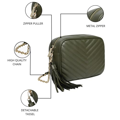 Daisy Rose Quilted Shoulder Cross Body Bag & Detachable Tassel, PU Vegan Leather3