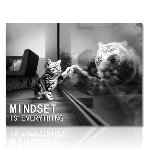 NymphFable Affiche Murale Chat et Tigre, Noir Blanc Citations Inspirantes, 30x40 cm, Sans Cadre, Pour Bureau et Salon