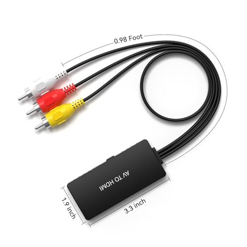 Image of Male RCA to HDMI Converter, CVBS Composite AV to HDMI Adapter, Full HD 720P / 1080P Output Switch for DVD, STB, VCR