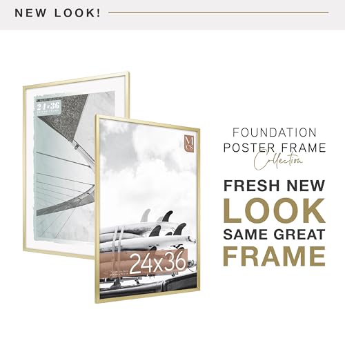 Image of MCS Foundation 24x36 Poster Frame Traditional Brass, Vertical & Horizontal Wall Hanging Large Picture Frame for Photos, Posters & Art Prints (1-Pack)