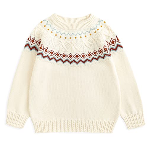 Curipeer Boy's Girl's Cable Knitted Crew Neck Sweater Fall Pullover 1-8Y